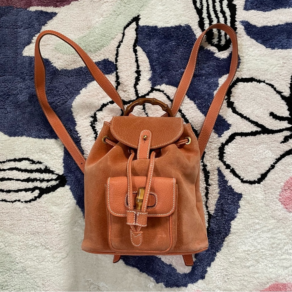 Gucci Orange Mini Suede Bamboo Backpack Handbag
